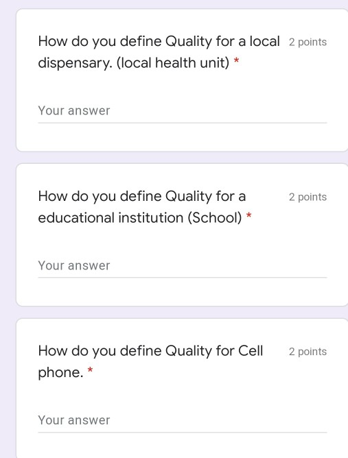 How do you define Quality for a local 2 points