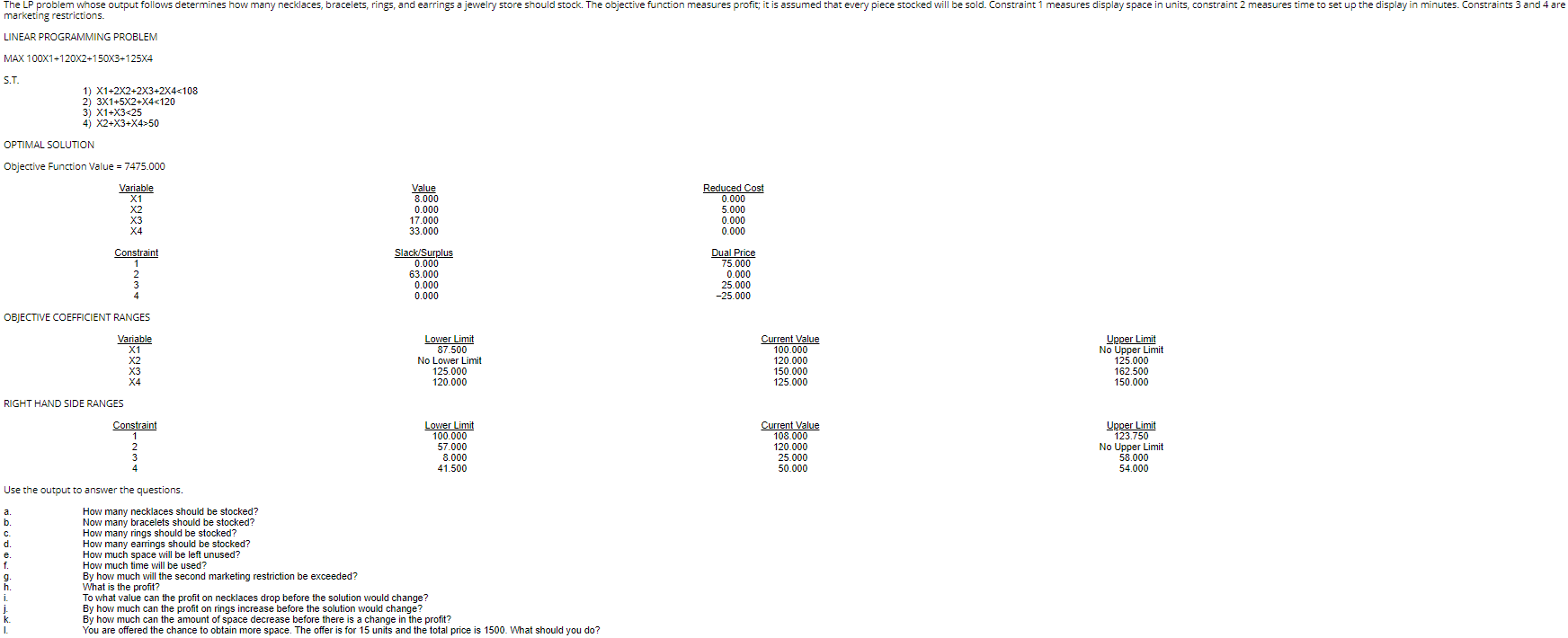 The LP problem whose output follows determines
