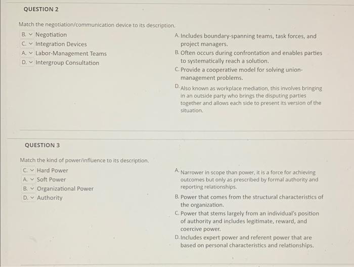 help please QUESTION 2 Match the