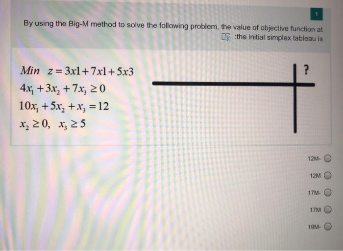 By using the Big-M method to solve the following