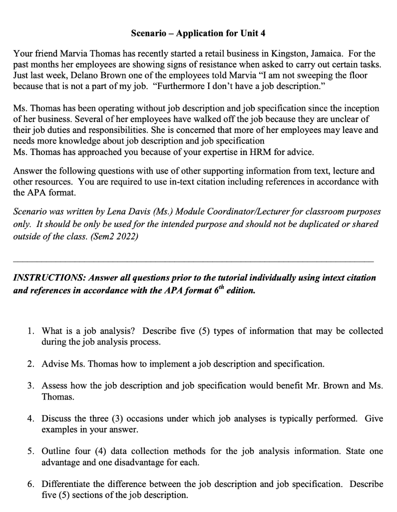 Scenario - Application for Unit 4 Your friend