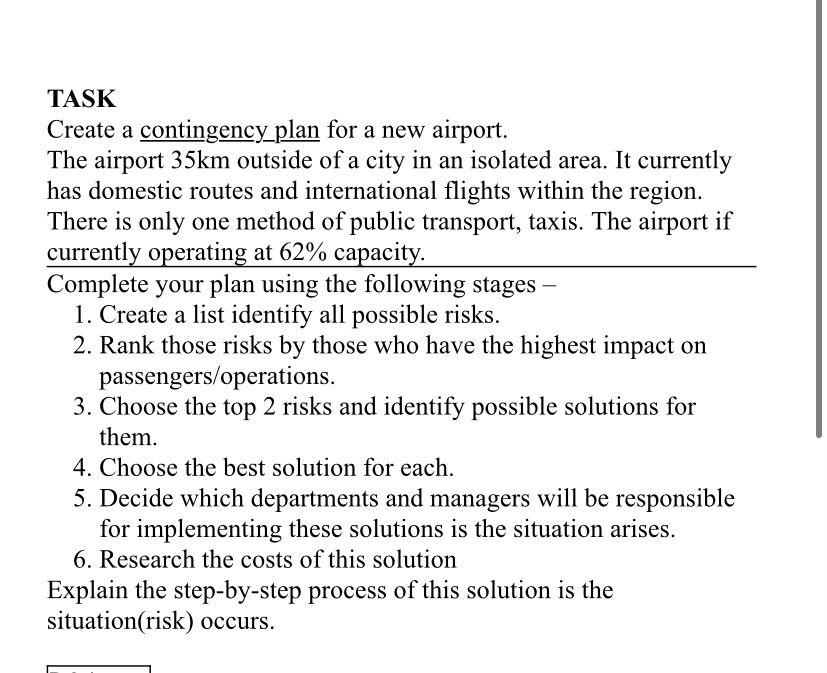 TASK Create a contingency_plan for a new airport.