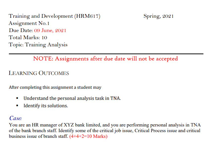 Spring, 2021 Training and Development (HRM617)