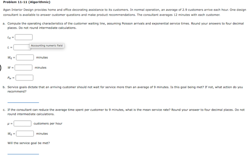 Problem 11-11 (Algorithmic) Agan Interior Design