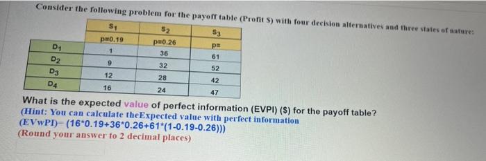 Consider the following problem for the payoff