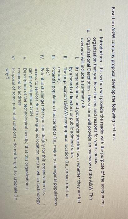 Based on A&W company proposal develop the