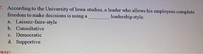 a. Behavioral b. Situational c. Trait d.