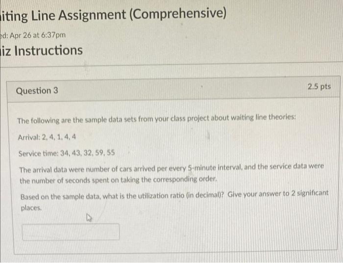 iting Line Assignment (Comprehensive) ed: Apr 26