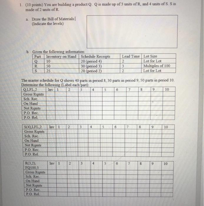 1. (10 points) You are building a product Q. Q is
