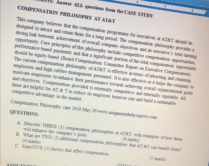Answer ALL questions from the CASE STUDY