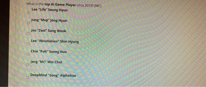 What is the top Al Game Player circa 2019? (MC)
