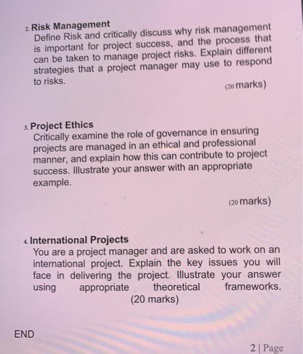 2. Risk Management Define Risk and critically