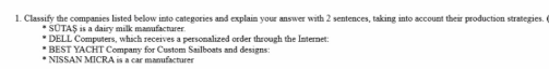 1. Classify the companies listed below into