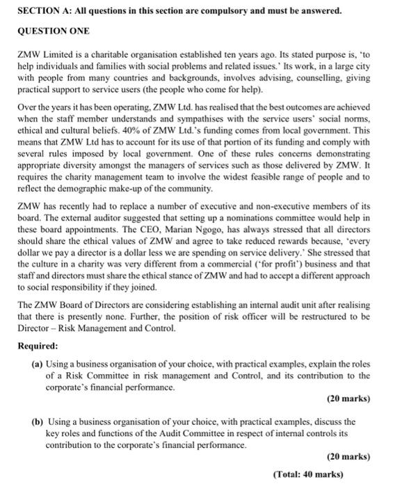 SECTION A: All questions in this section are