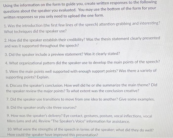 Option Two: Find a speech on YouTube and evaluate