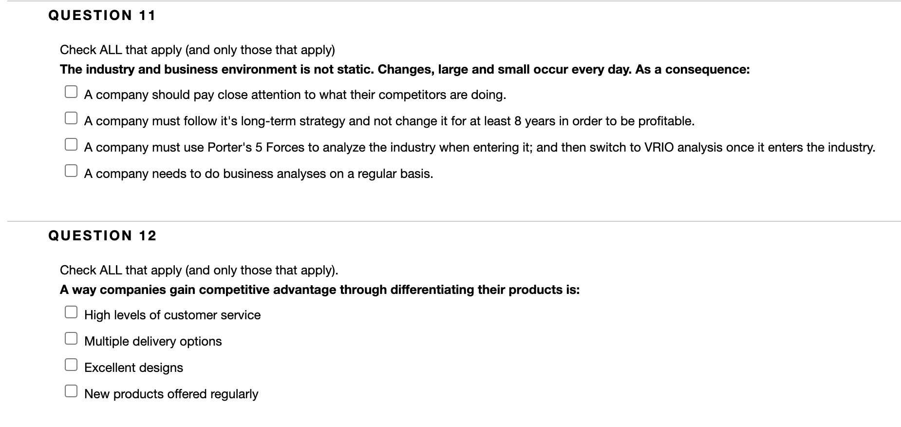 QUESTION 11 Check ALL that apply (and only those