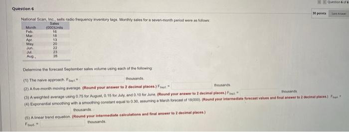 Question 5 The forecast is used to plan the