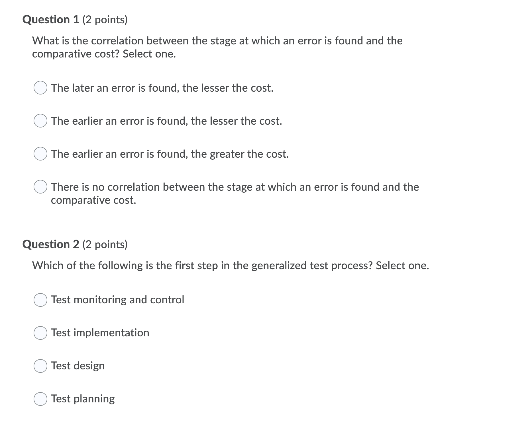 1 Question 1 (2 points) What is the correlation