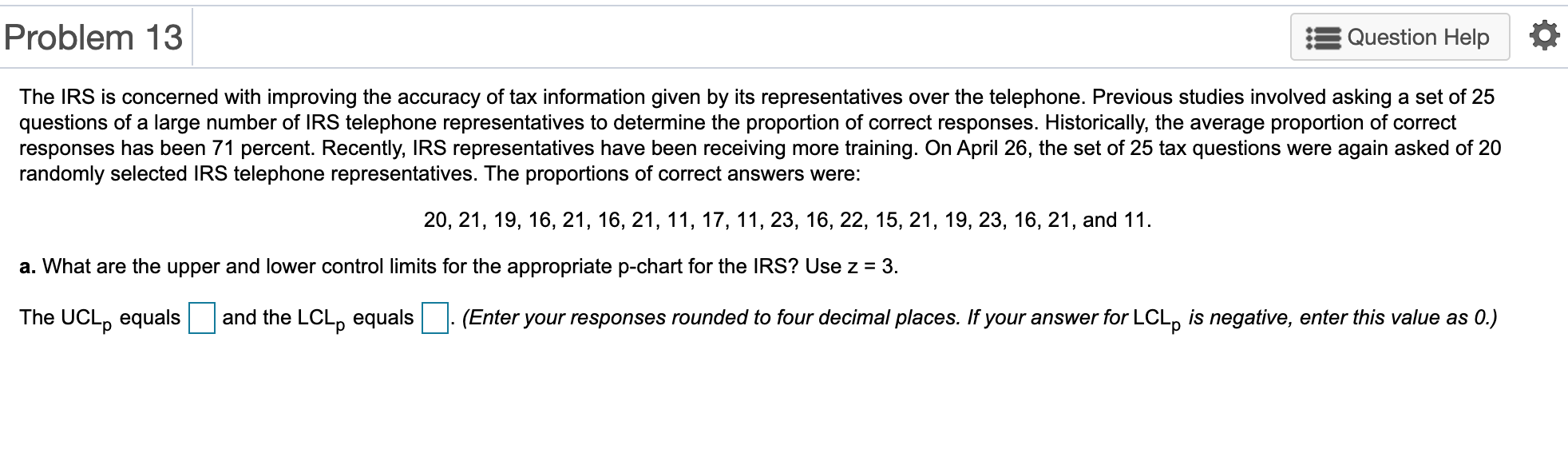 Problem 13 Question Help 0 The IRS is concerned