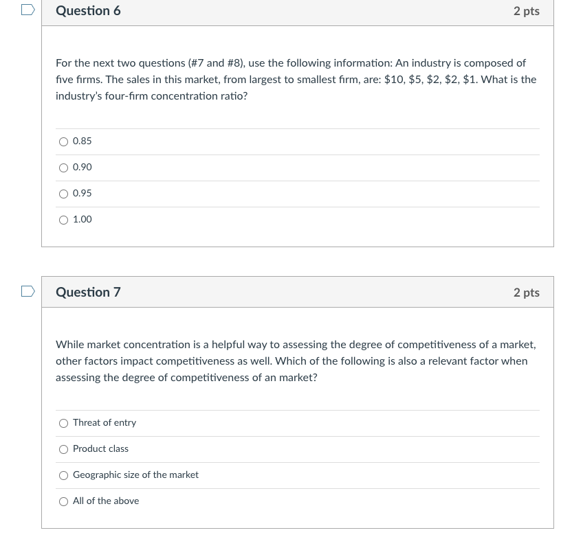 Question 6 2 pts For the next two questions (#7