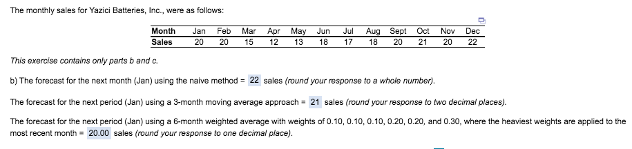 Using exponential smoothing with = 0.30 and a