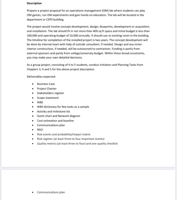 Description Prepare a project proposal for an