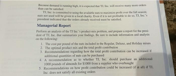 Case Problem 1 Case Problem 1 PRODUCT MIX TJ