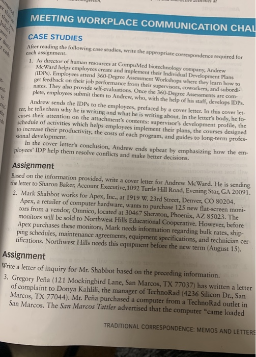 MEETING WORKPLACE COMMUNICATION CHAL c. ve CASE