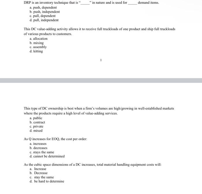 please answer all questions DRP is an inventory