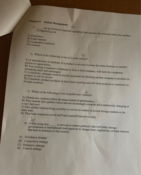 Chapter 8 Global Management 1) are