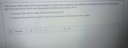 The Russell 2000 index of the stock prices of