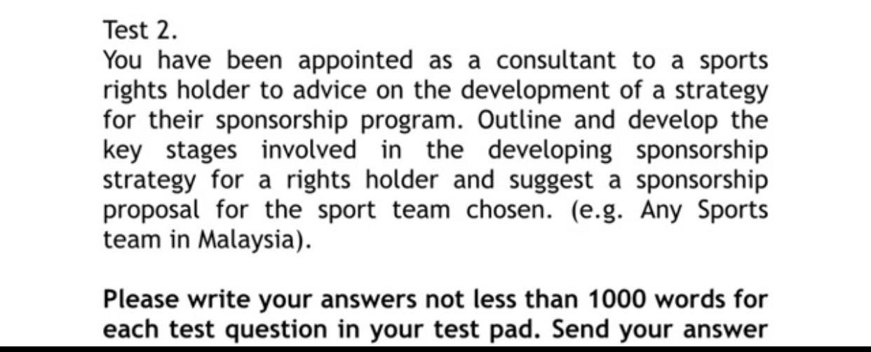 Test 2. You have been appointed as a consultant