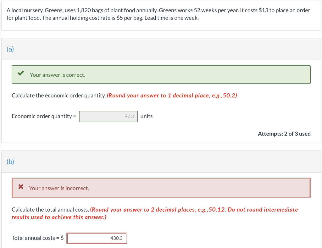 A local nursery, Greens, uses 1,820 bags of plant