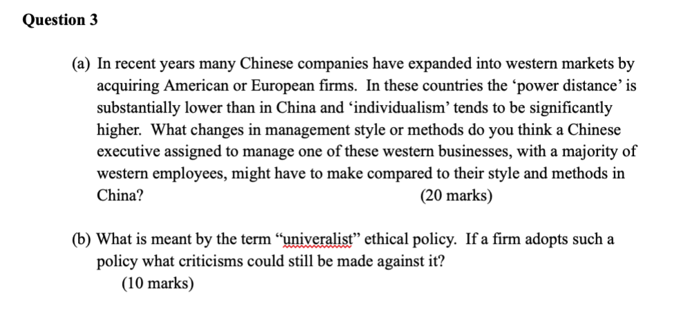 Question 3 (a) In recent years many Chinese