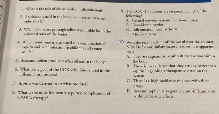 Pall 1. What is the role of eicosanoids in