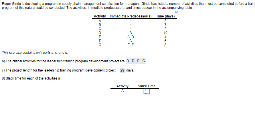 help me solve for d Roger Ginde is developing a