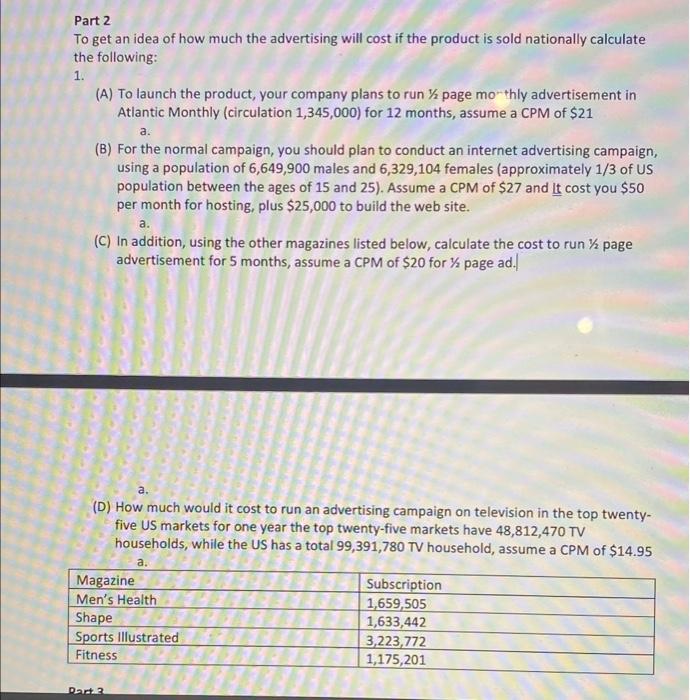 Please help and show work clearly Part 2 To get