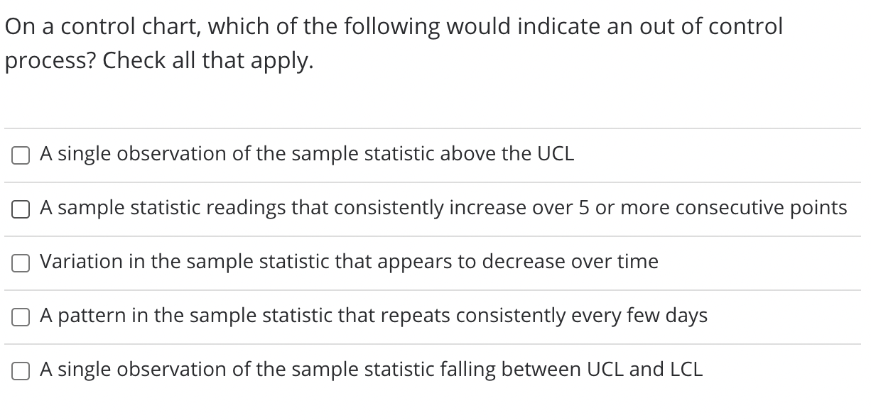 Select all that apply. On a control chart, which