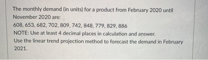 The monthly demand (in units) for a product from