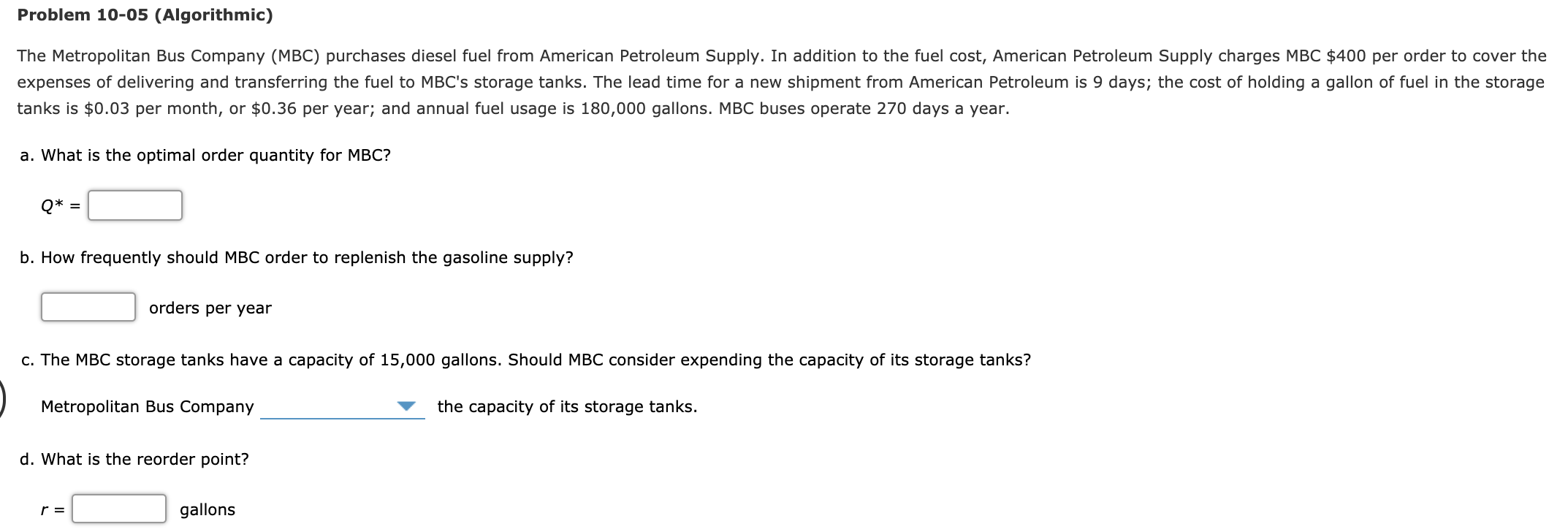 Problem 10-05 (Algorithmic) The Metropolitan Bus
