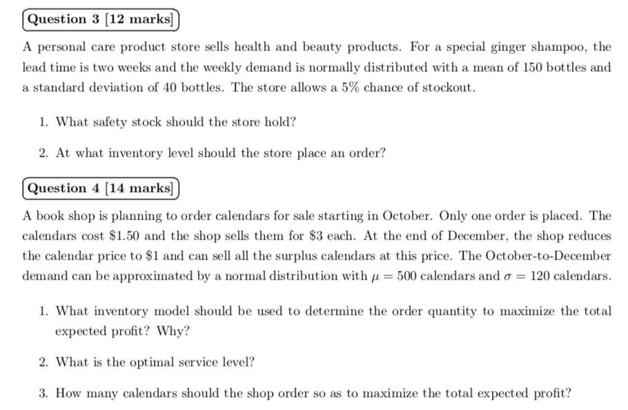 Question 3 (12 marks] A personal care product