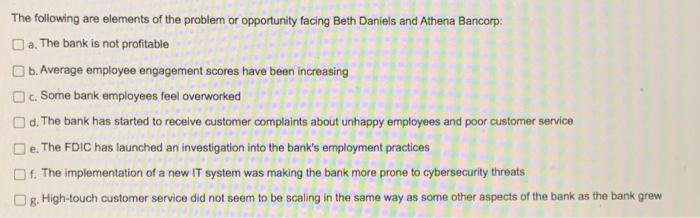 The following are elements of the problem or