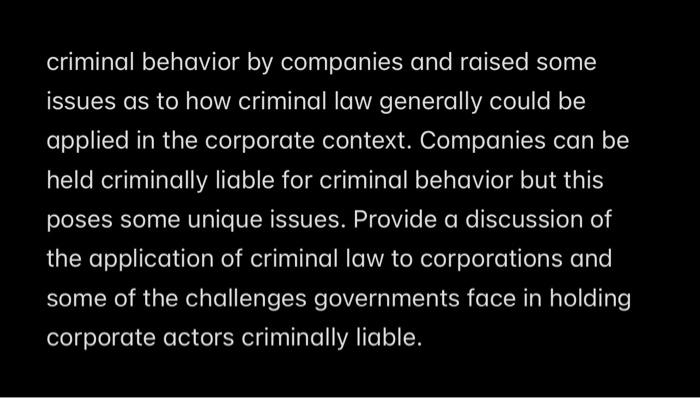 criminal behavior by companies and raised some