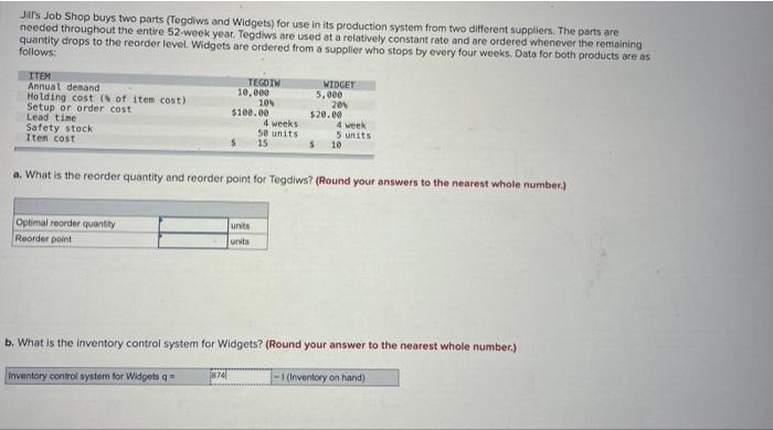 Jilis Job Shop buys two parts (Tegdiws and