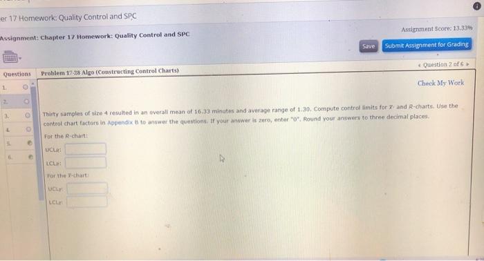 er 17 Homework: Quality Control and SPC