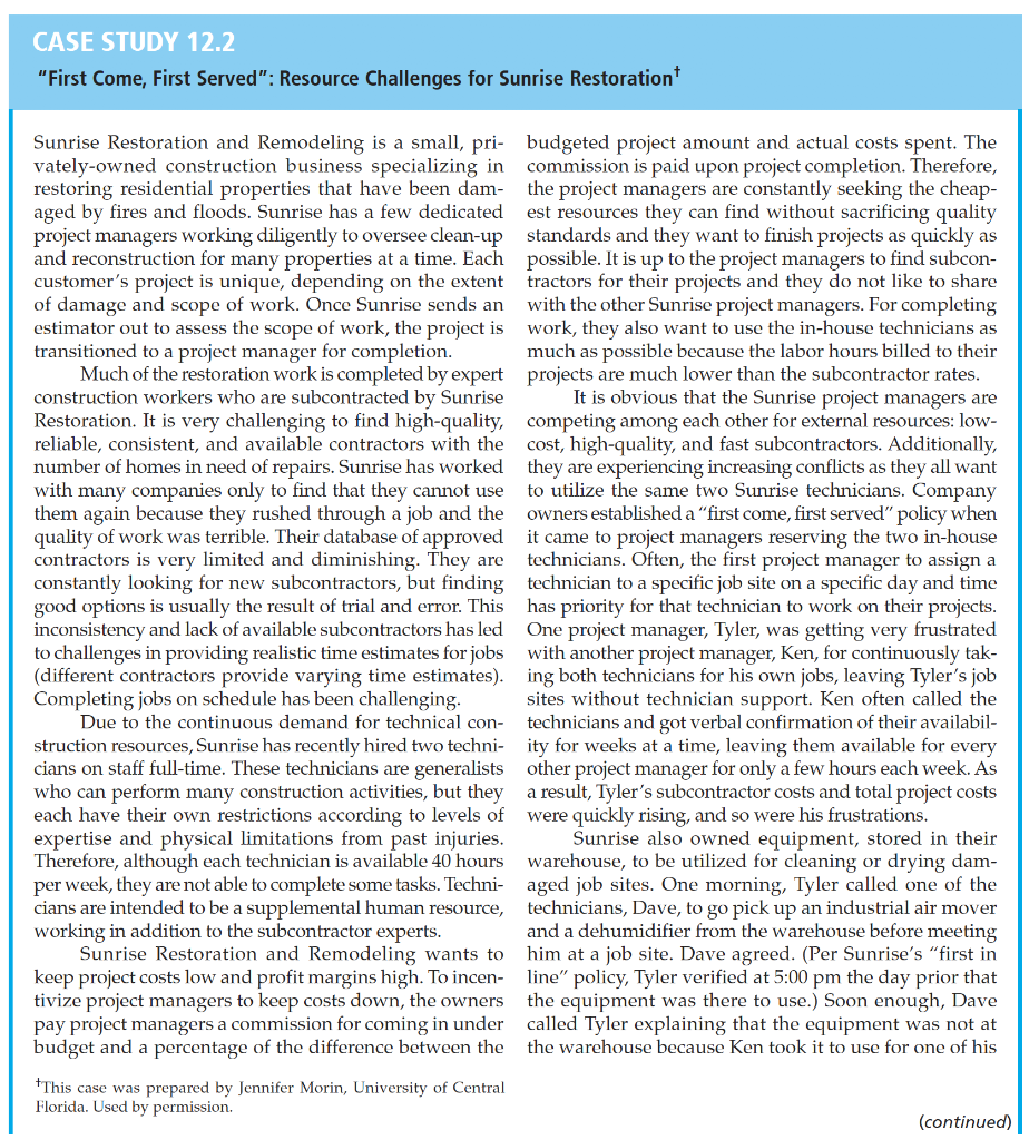 CASE STUDY 12.2 "First Come, First Served":