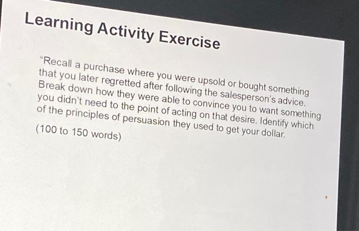 Learning Activity Exercise "Recall a purchase