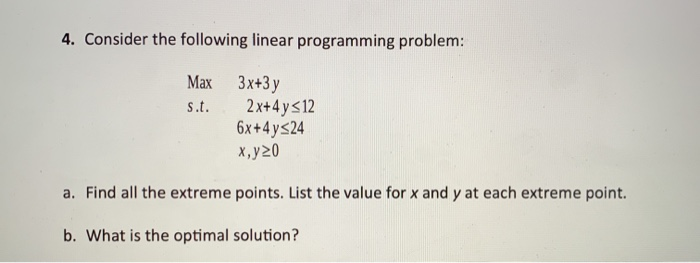 4. Consider the following linear programming