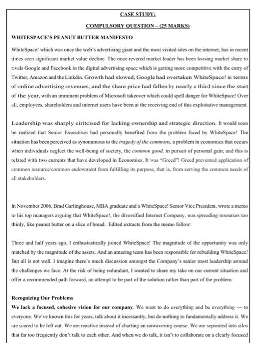 CASE STUDY: COMPULSORY QUESTION - [25 MARKS)