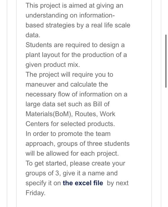 Please solve in excel file This project is aimed